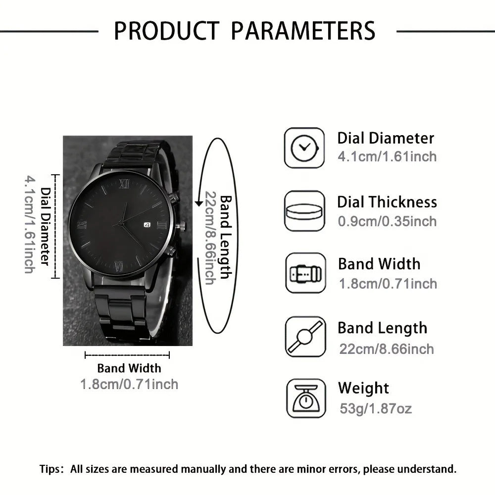 Luxury Steel Watch + Bracelet, Ring & Necklace