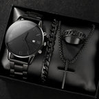 Luxury Steel Watch + Bracelet, Ring & Necklace