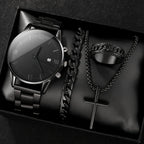 Luxury Steel Watch + Bracelet, Ring & Necklace